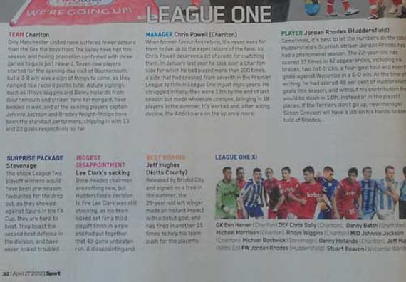 Sport Magazine: Boro's unprecedented success in reaching the higher reaches of League One during the 2011-2 season didn't go unnoticed by the media, with Sport magazine among those who were dishing out some plaudits in April