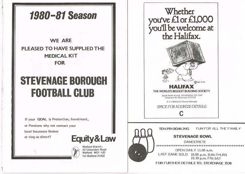Good use of the word 'goal' in the Equity & Law advert, who laid on our medical kit for the 1980-1 campaign