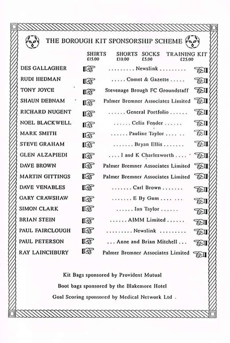 If this programme is right (and, of course, it ought to be), you could cover the sponsorship of a player's entire kitbag for £55