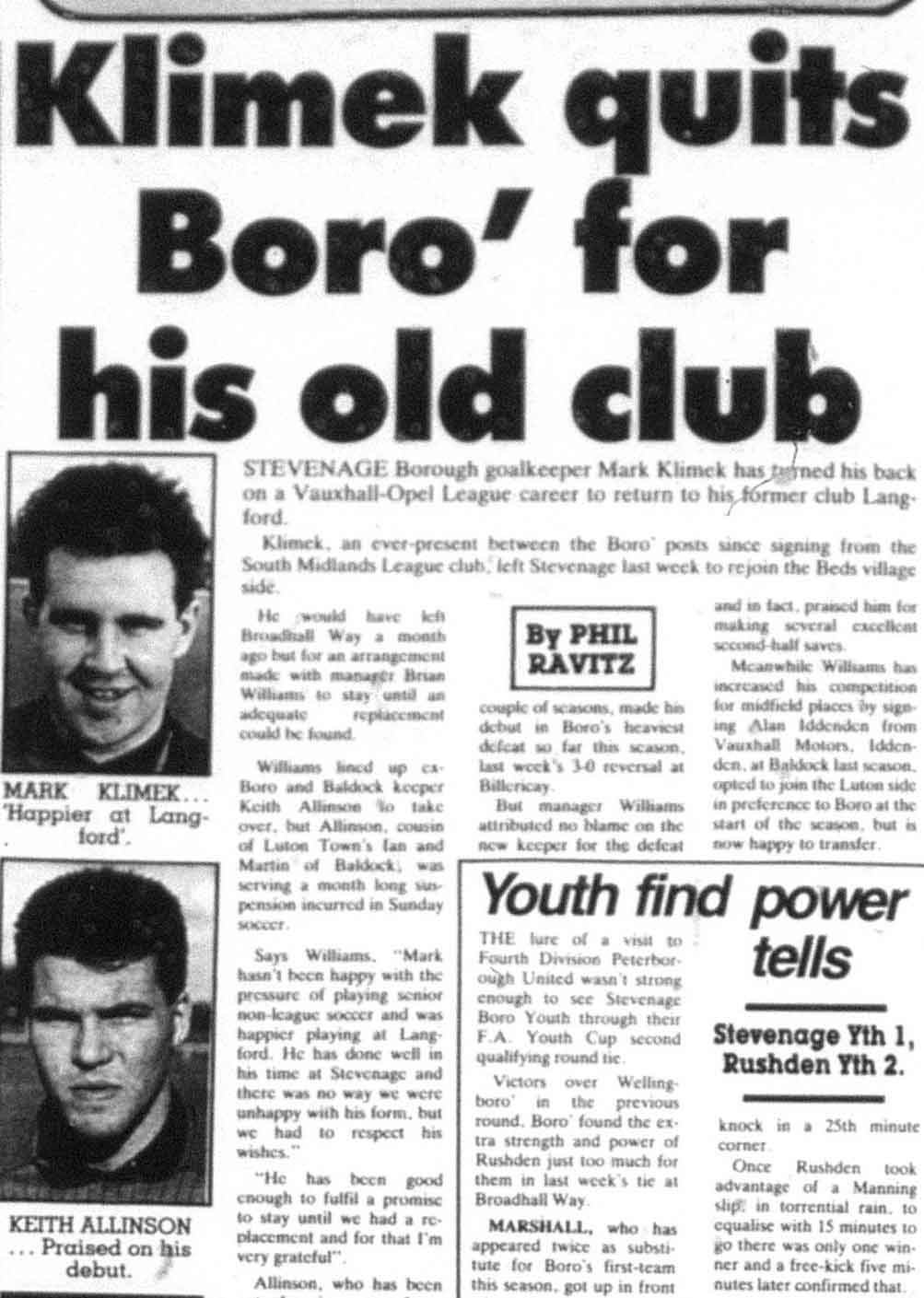 Brian Aldridge came in to fill a goalkeeping vacuum after Mark Klimek left the club