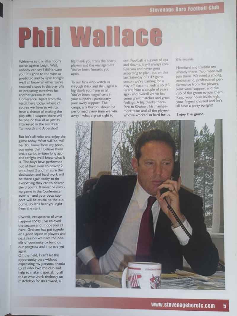 Phil Wallace programme notes vs Leigh RMI (2005)