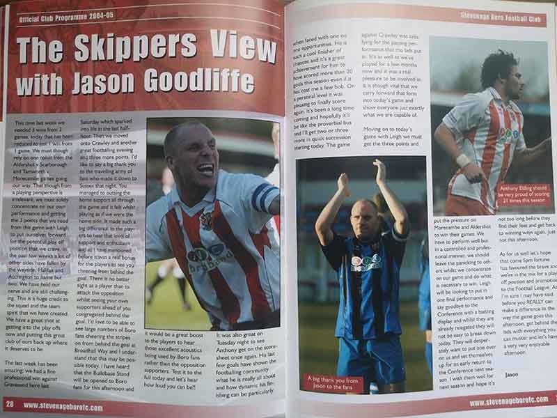 Jason Goodliffe programme notes vs Leigh RMI (2005)