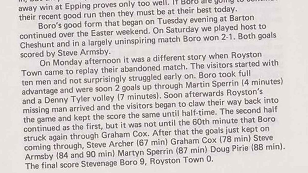 Stevenage Borough 9-0 Royston Town: An understated match report.